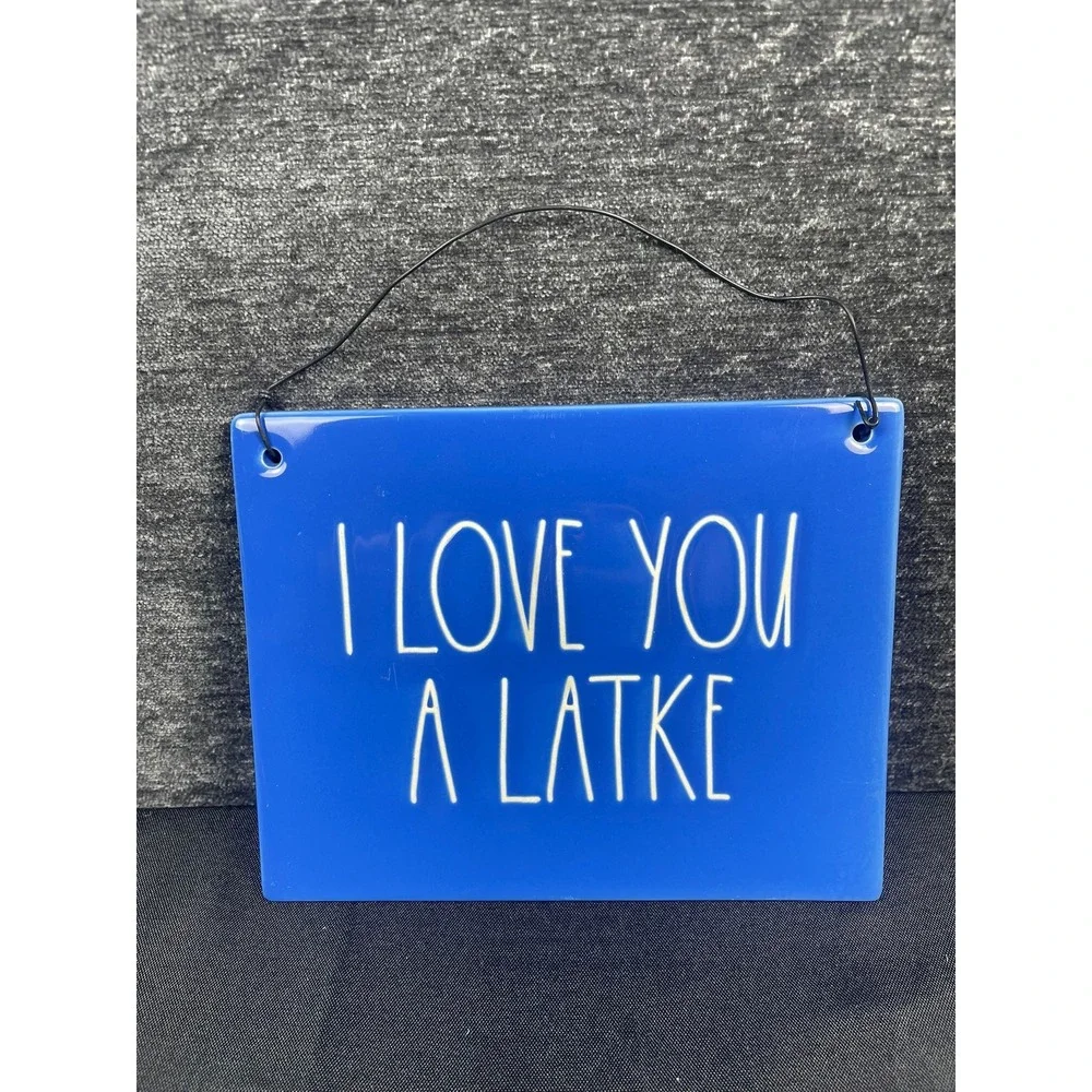 Rae Dunn I Love You A‎ Latke Blue Ceramic Hanging Sign Hanukkah Decor Magenta